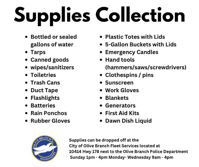 Donate Disaster Supplies - Olive Branch